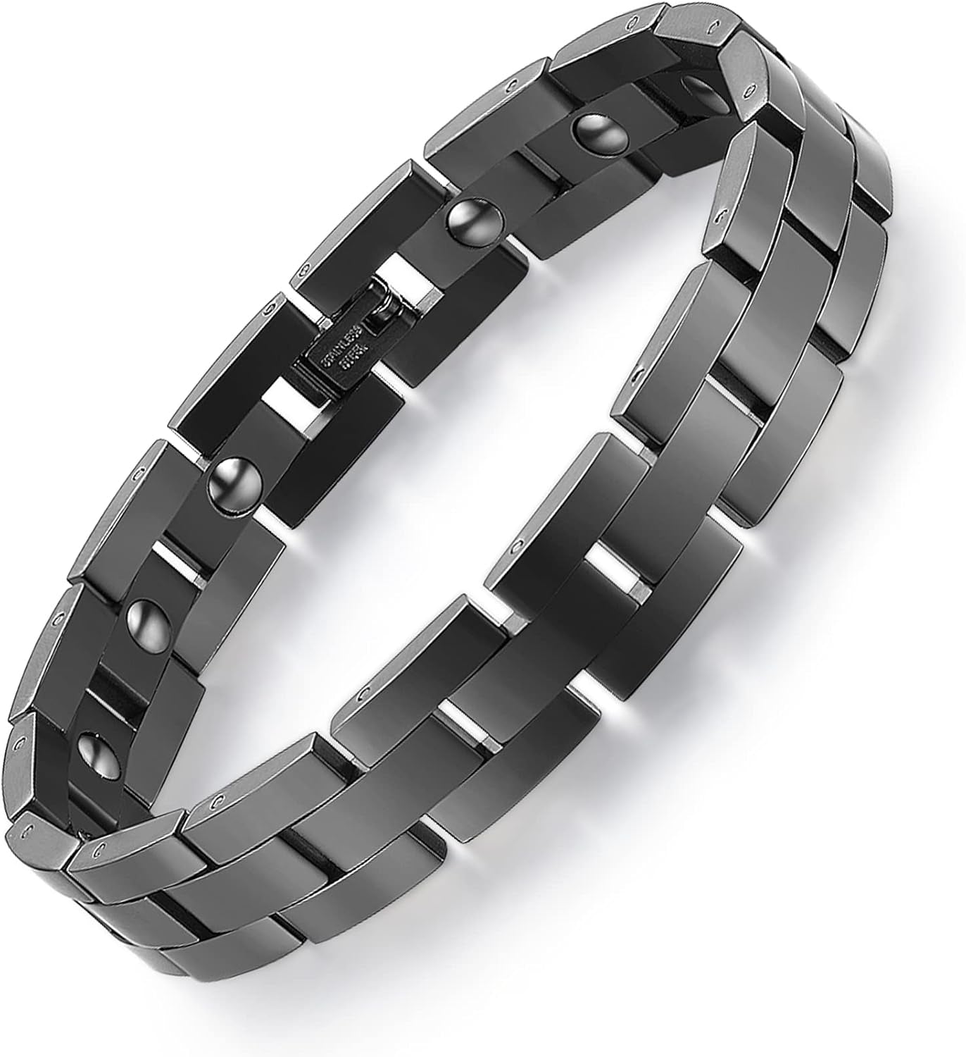 Black Magnetix Edge mens bracelet front view – titanium magnetic bracelet inspired by Cartier love bracelet