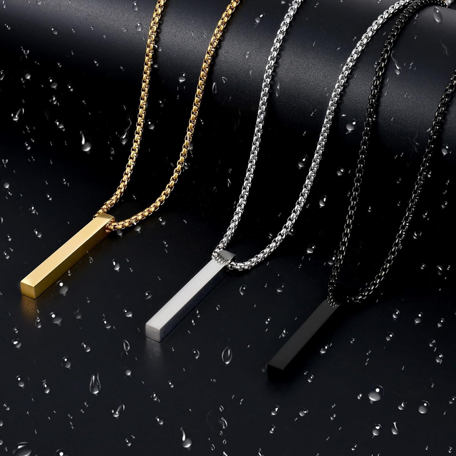 Close-Up of Steelmark Bar Pendant - Diamond-Cut Stainless Steel Necklace