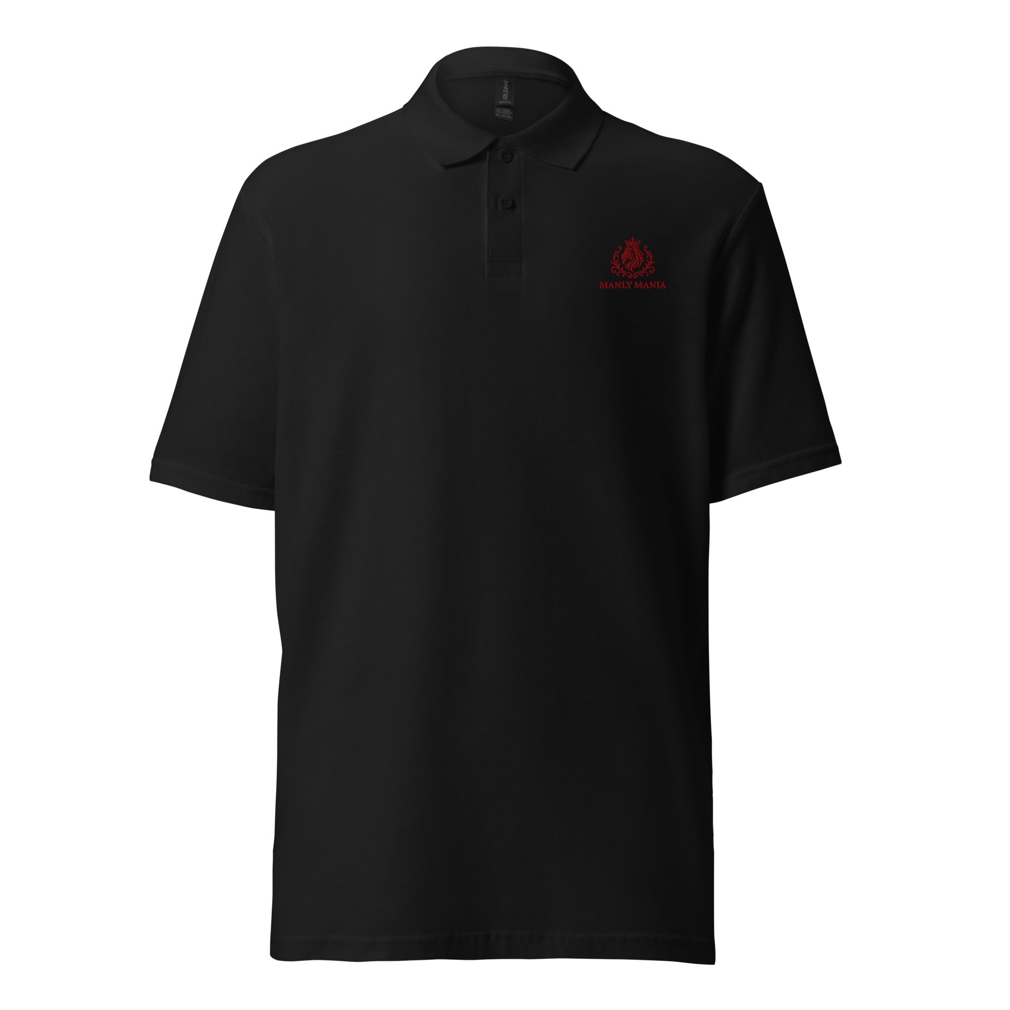 Manly Mania Giant Polo Shirt in Black - Front View