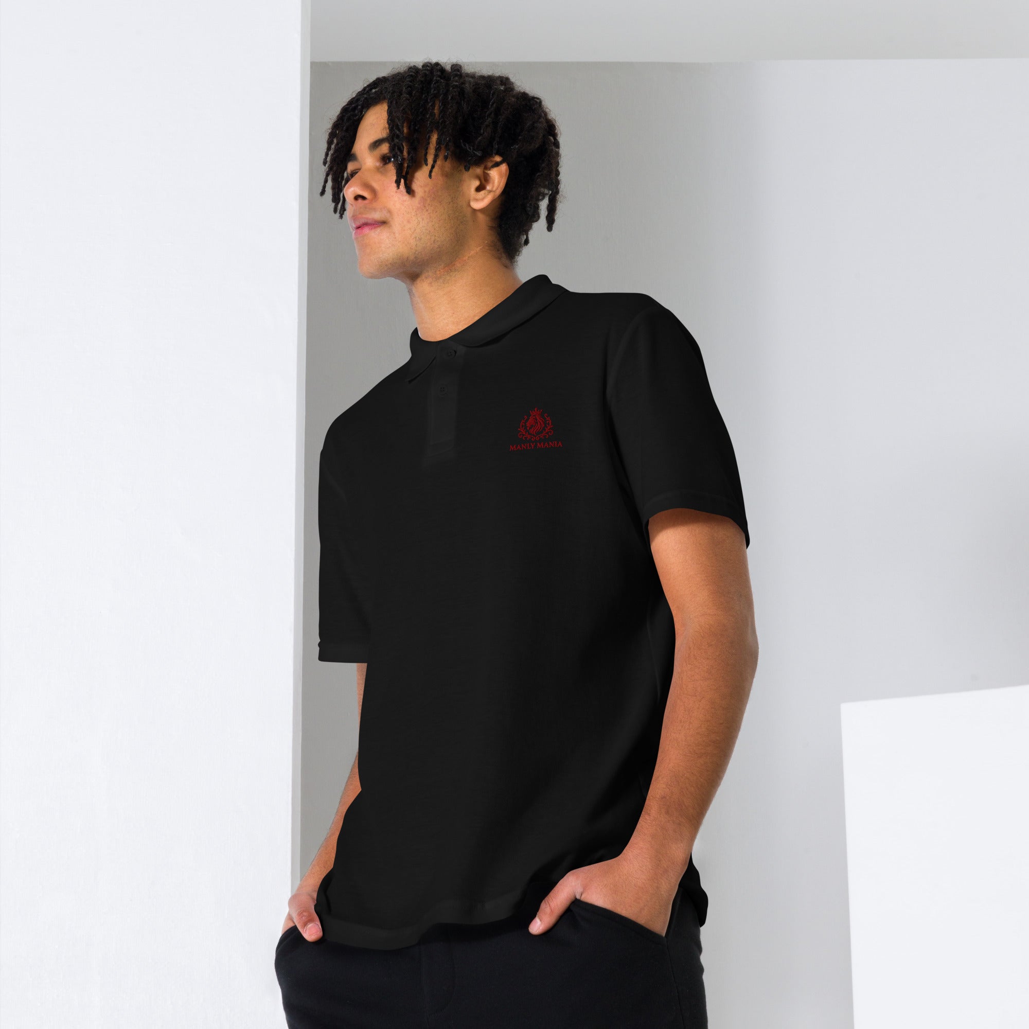 Close-up of Fabric and Details - Black Giant Polo Shirt