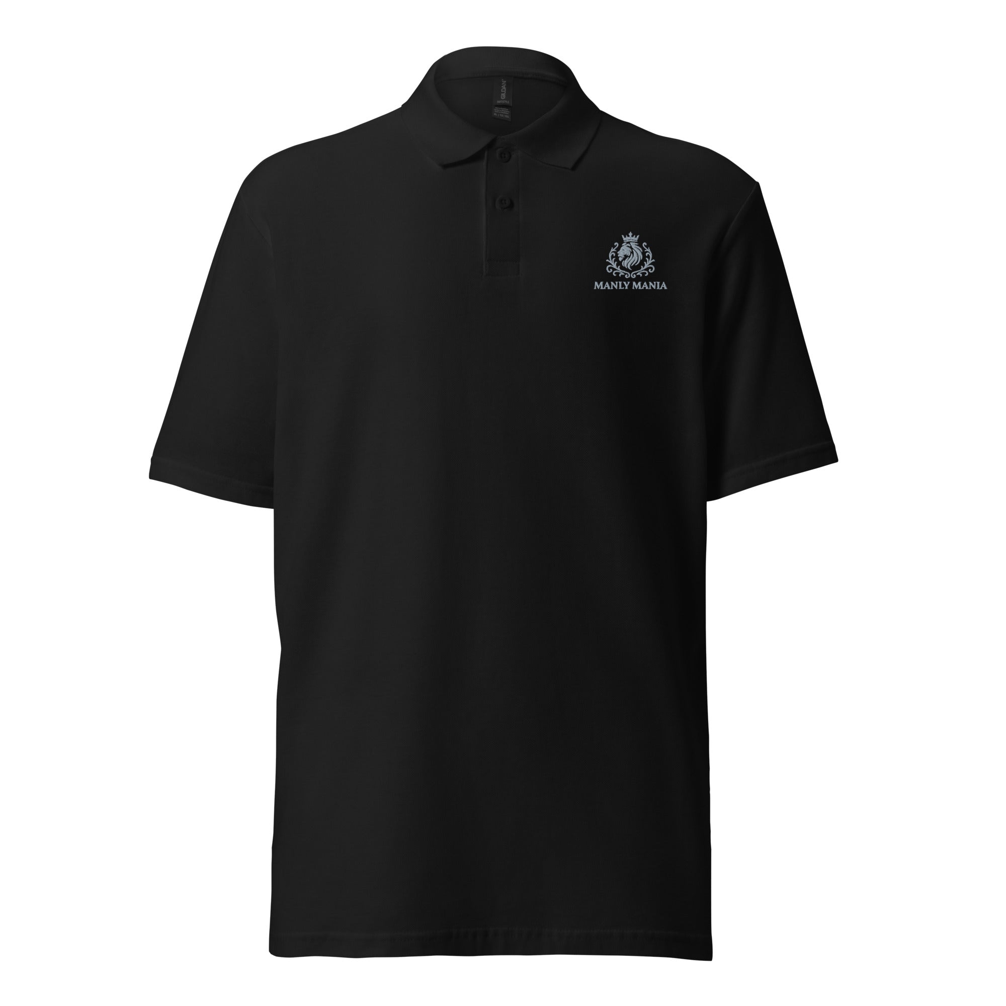 Manly Mania Vanguard Polo Shirt in Black - Front View