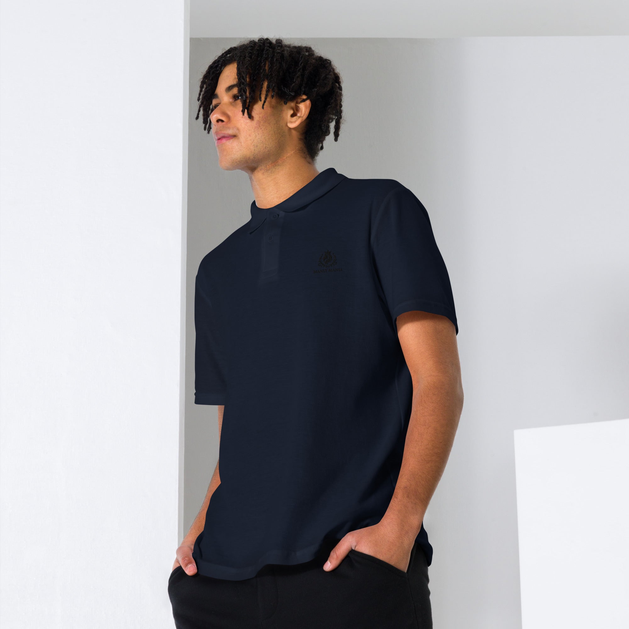 Close-up of Navy Manly Mania Apex Polo Shirt – premium polo shirt fabric