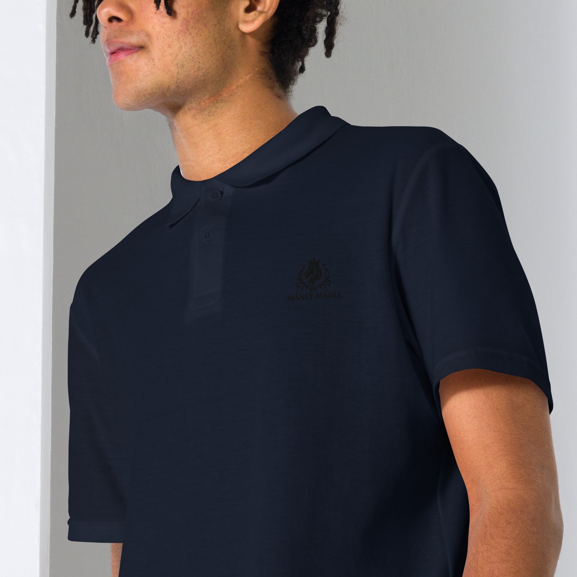  Close-up of Navy Manly Mania Apex Polo Shirt – premium polo shirt fabric