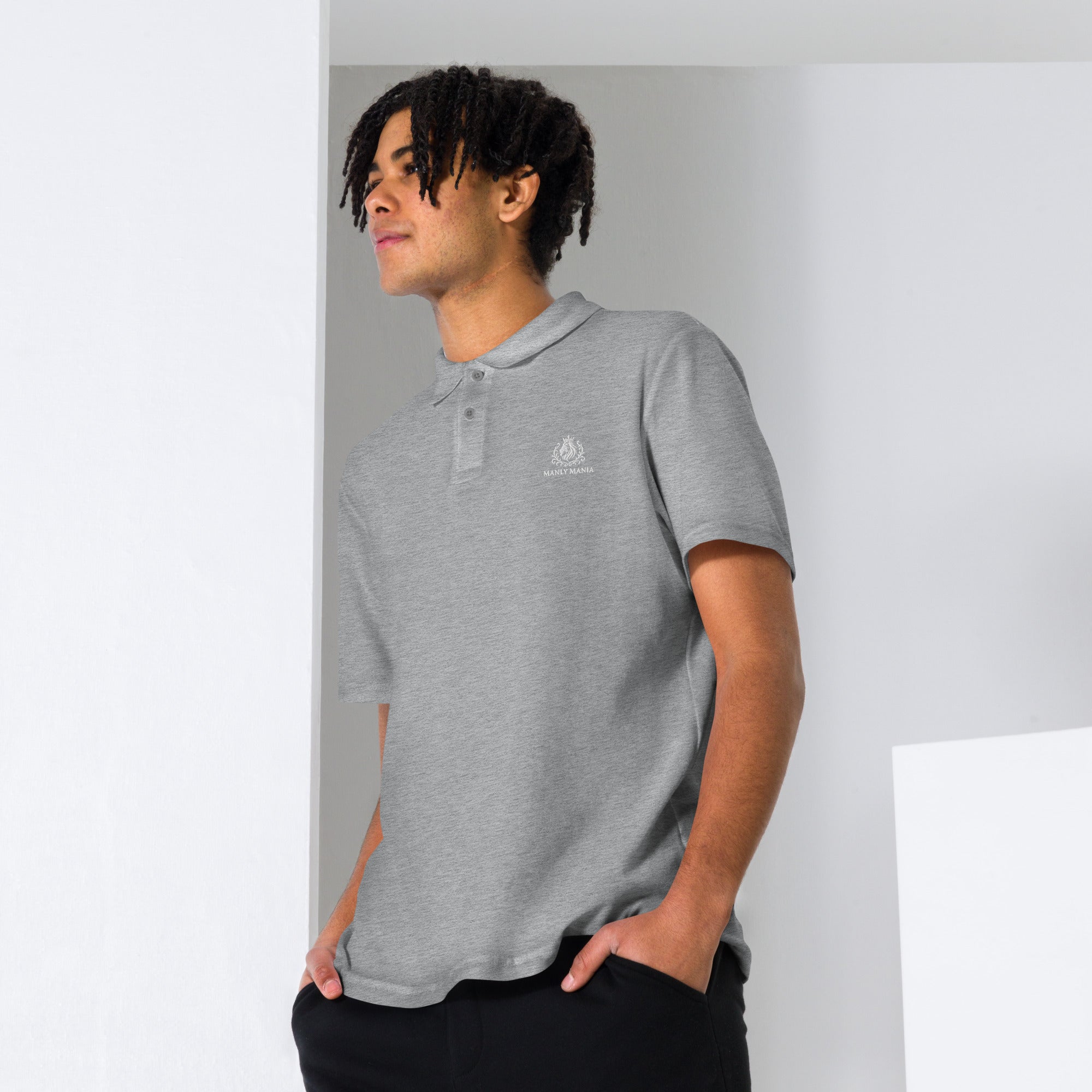 Sport Grey close-up view Manly Mania Legacy polo shirt