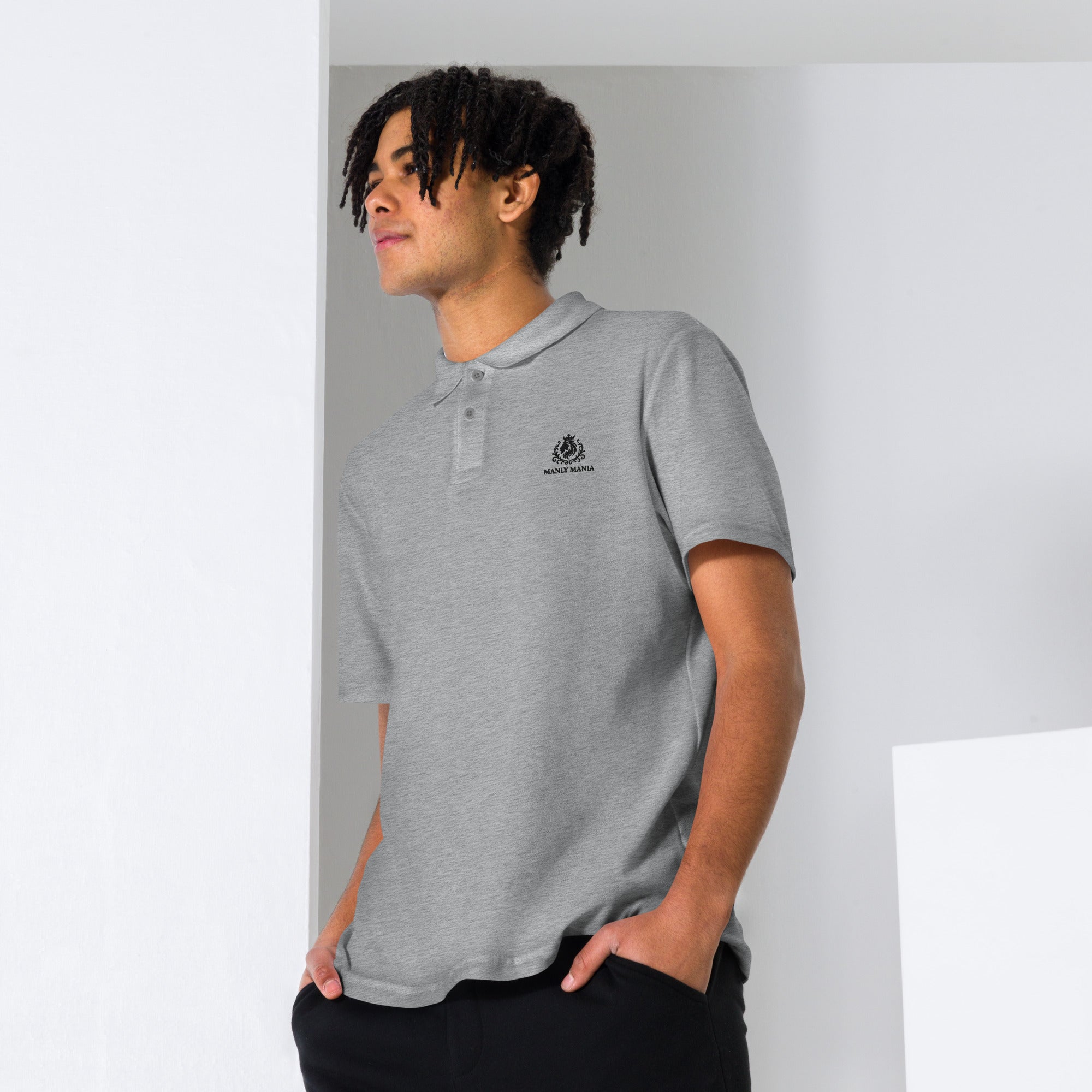  View: Close-up of Sport Grey Manly Mania Apex Polo Shirt – textured polo shirt material