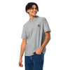 Close-up of fabric and collar of Manly Mania Giant Polo Shirt in Sport Grey