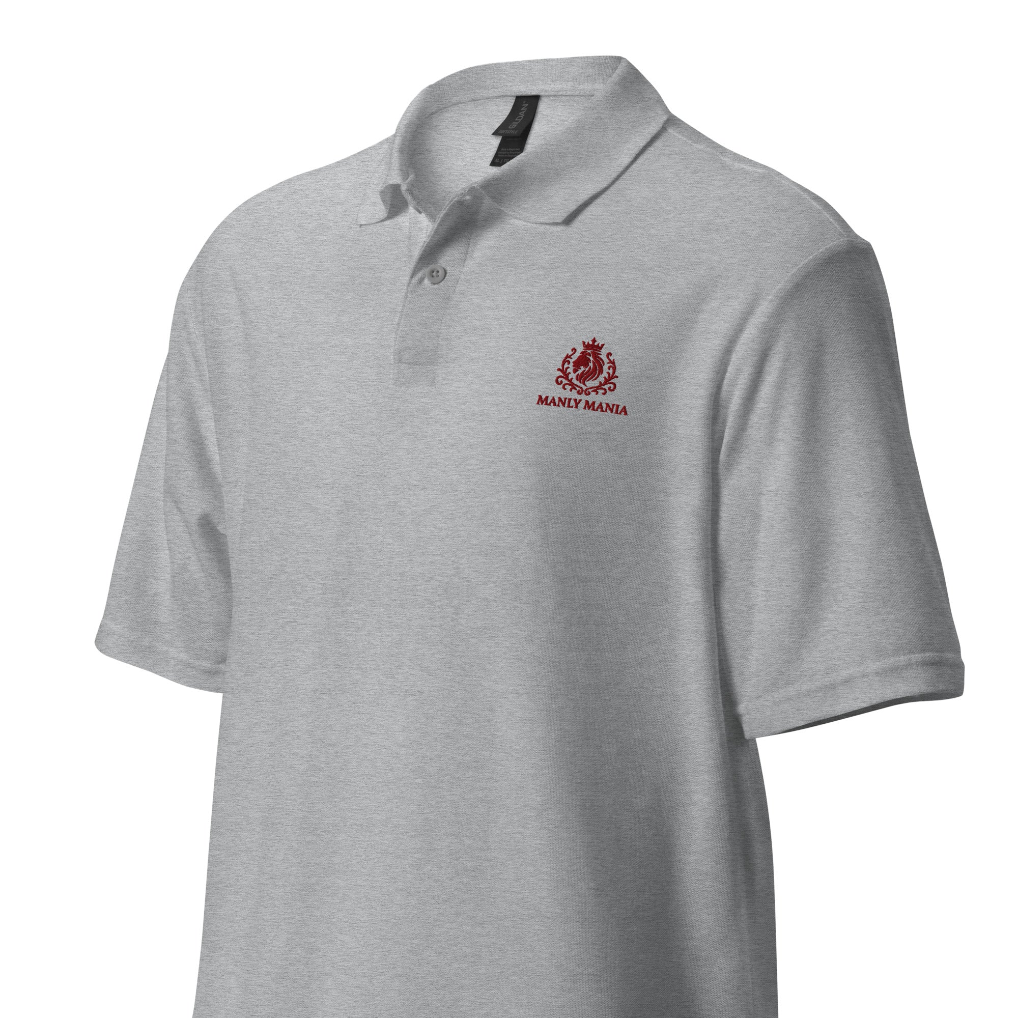 Detail shot of stitching and buttons on Sport Grey Manly Mania Giant Polo Shirt