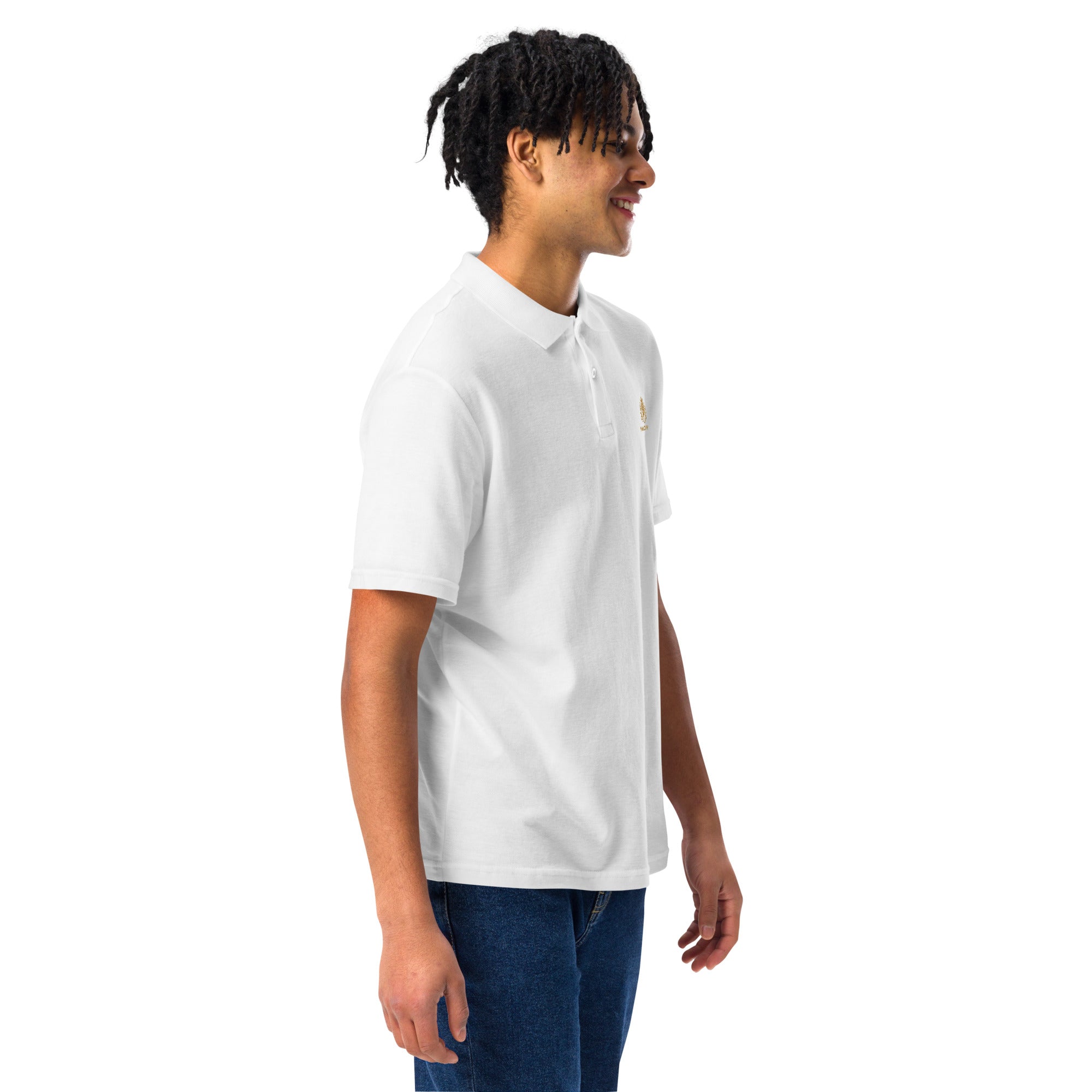 Golden Titan Polo Shirt in White - Fabric and Stitching Detail
